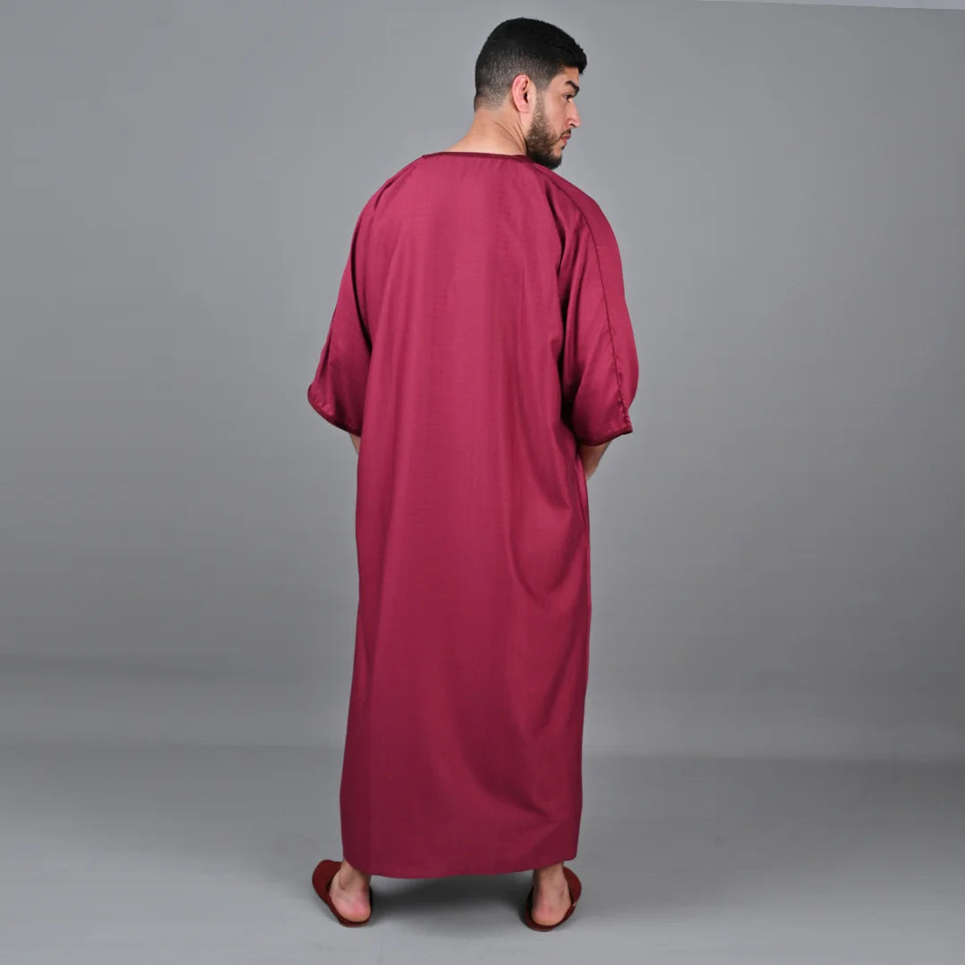 Silfa Maroon Linen Blend Moroccan Gandoura - Arewa Collections
