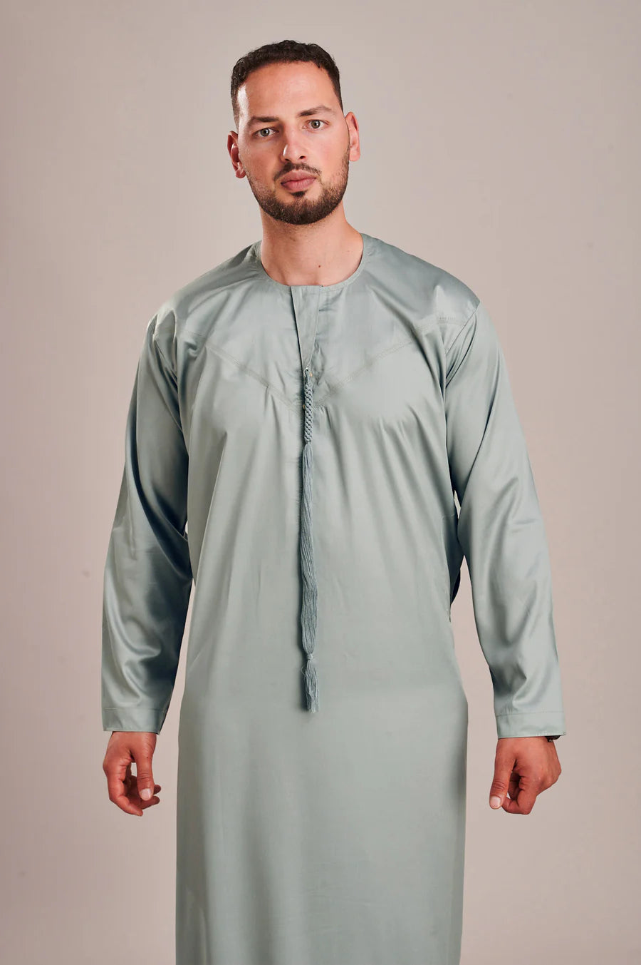Sage Green Silky Emirati Thobe - Arewa Collections