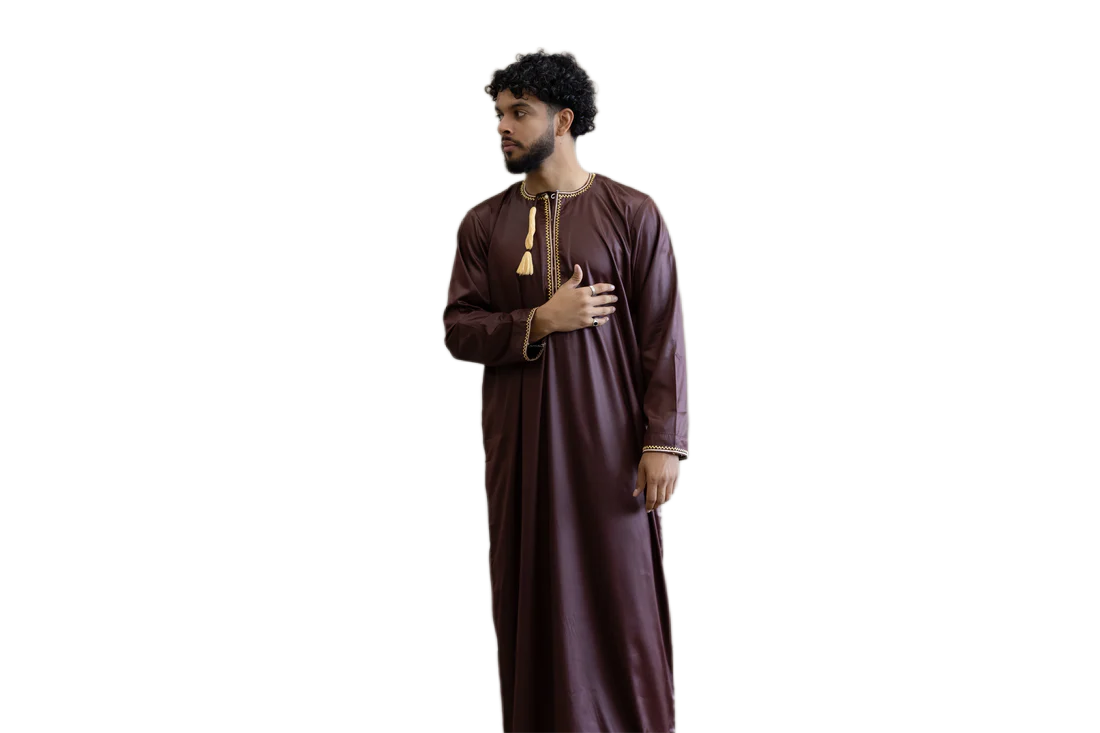 Omani Embroidered Brown Thobe - Arewa Collections