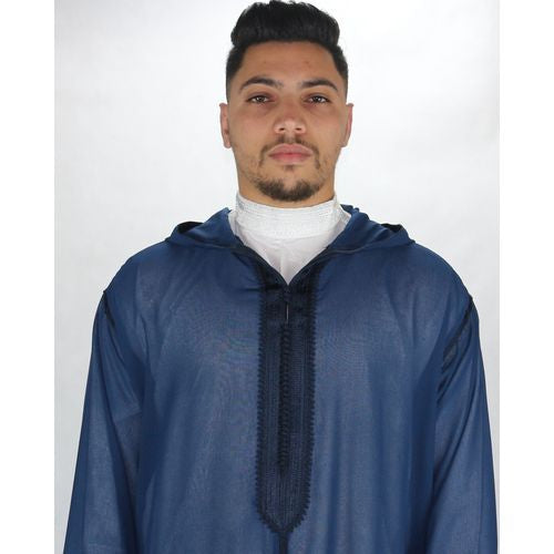 Handmade Sousdi Blue Hooded See through Gandoura
