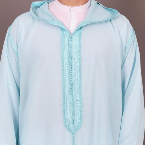 Gandoura transparente à capuche verte menthe faite à la main Sousdi