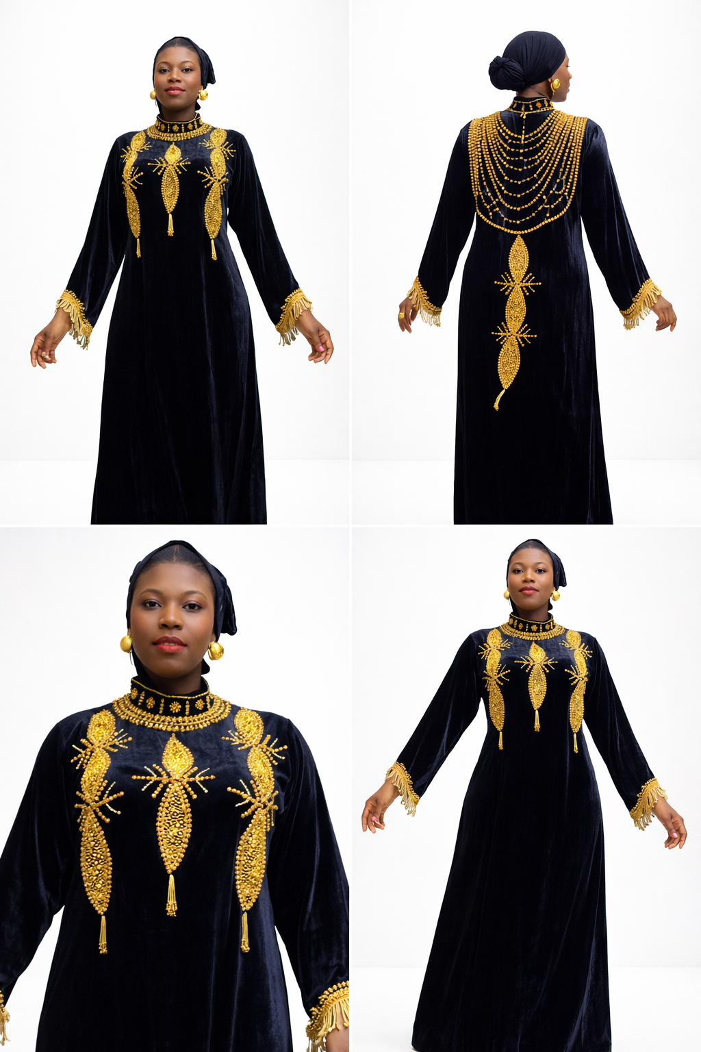 Royal Noir Gold Embellished Velvet Abaya
