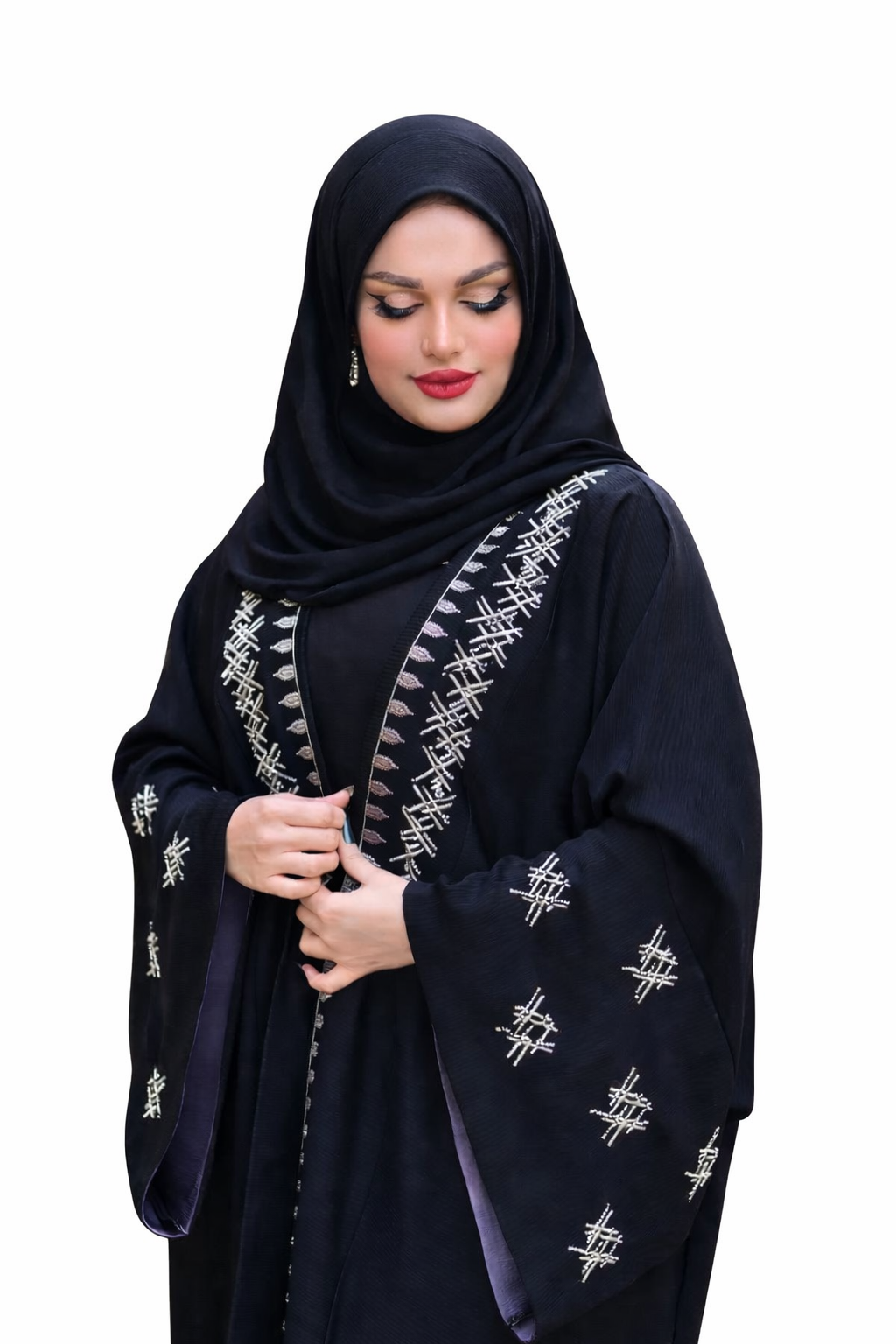 Elegant Black Embroidered Two piece Abaya with Matching Hijab