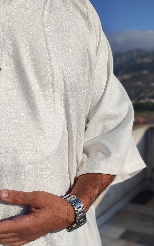 Malafi Off White Linen Blend Moroccan Gandoura - Arewa Collections