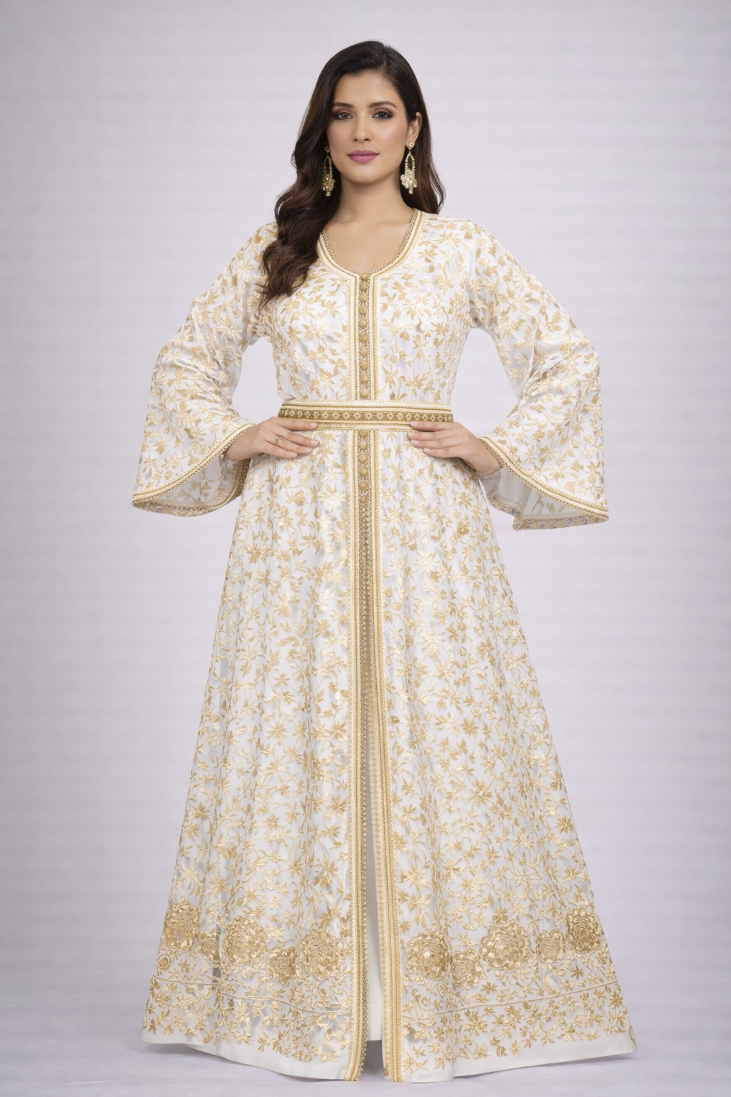 Luxury Formal Dress with Ornate Gold Patterns