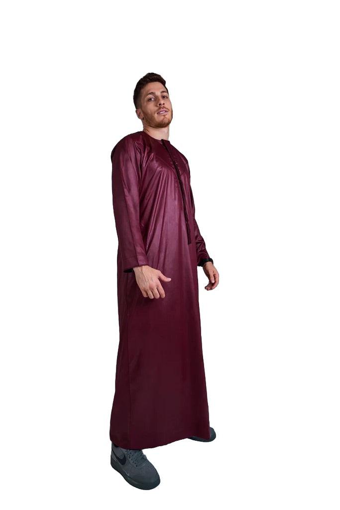 Maroon Silky Emirati Thobe - Arewa Collections