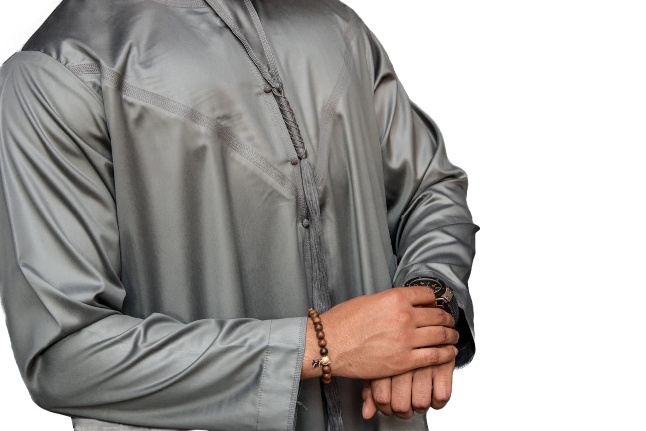 Grey Silky Emirati Thobe - Arewa Collections