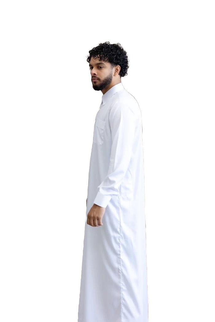 White Qatari Style Thobe - Arewa Collections