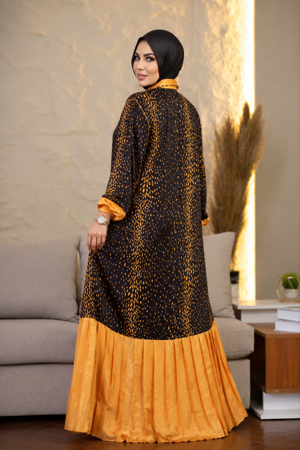 Elegant Black & Gold Modest Maxi Dress