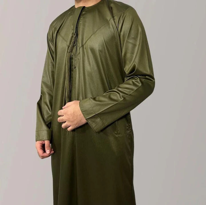 Forest Green Silky Emirati Thobe - Arewa Collections