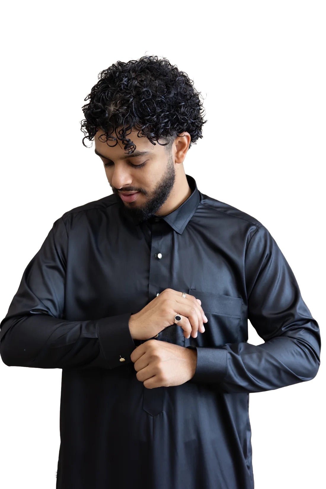 Black Qatari Style Thobe - Arewa Collections