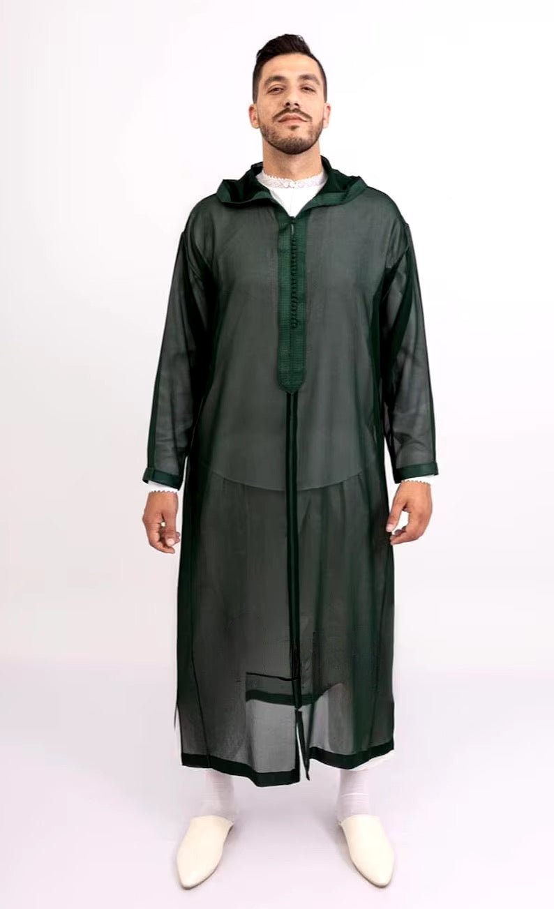 Green Sousdi Hooded See through Djellaba - Arewa Collections