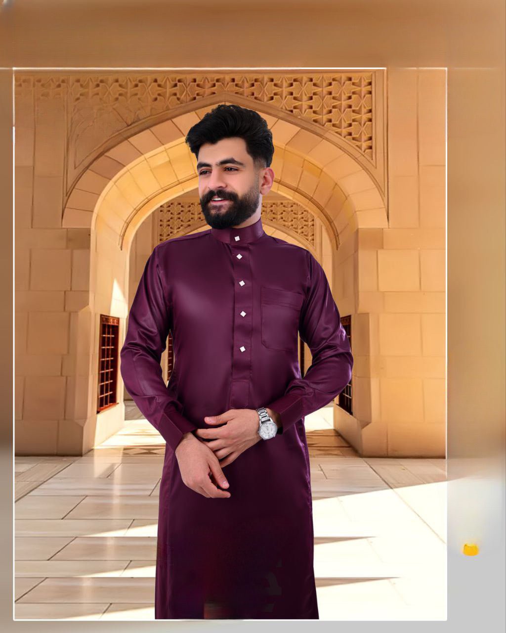 Maroon Saudi Collar Thobe - Arewa Collections