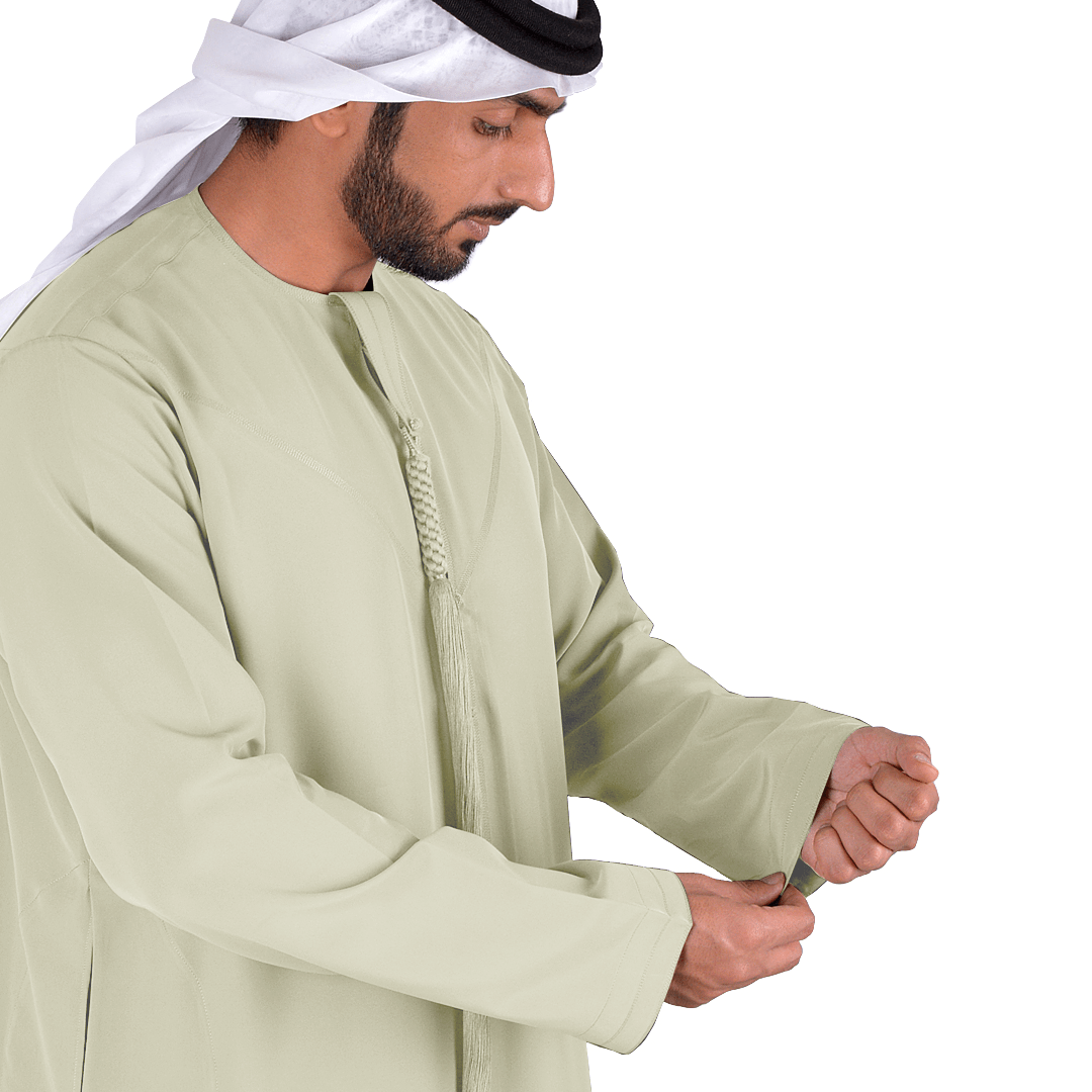 Olive Green Luxury Emirati Thobe - Arewa Collections