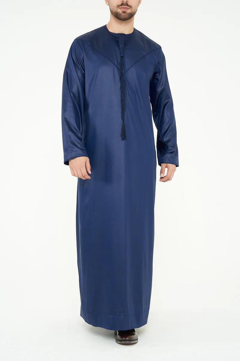 Navy Blue Silky Emirati Thobe - Arewa Collections