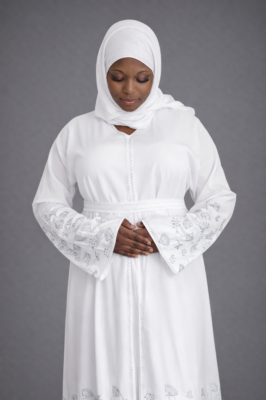 Noor white Stoned Abaya