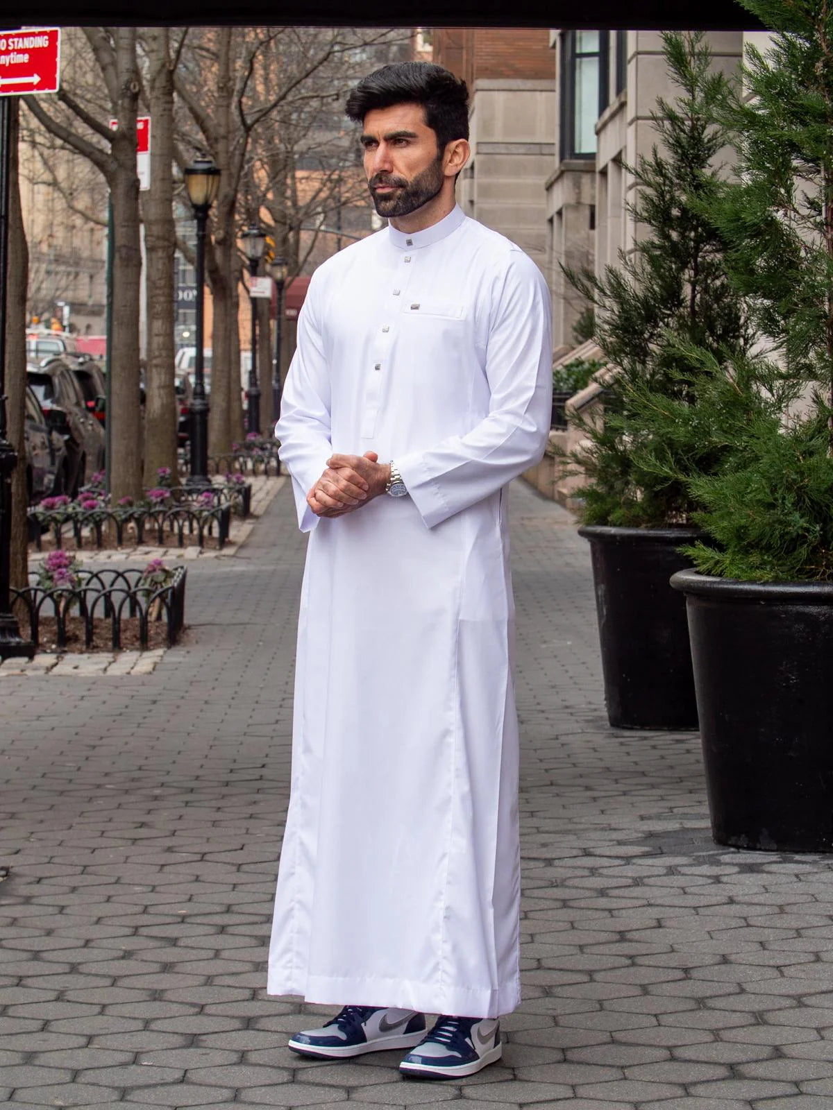 Premium White Cotton Saoudi Thobe - Arewa Collections