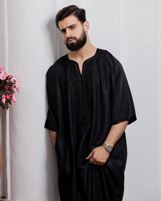 Amir Silky Black Gandoura - Arewa Collections