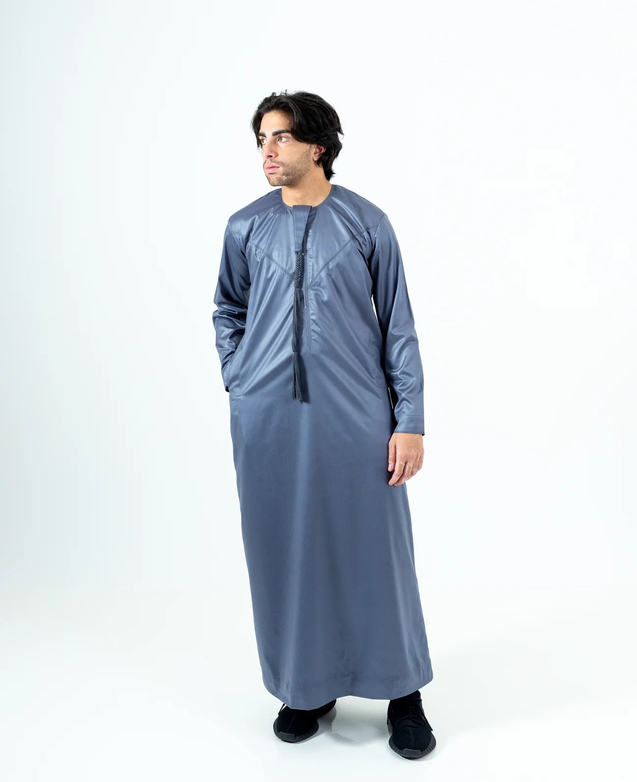 Slate Grey Silky Emirati Thobe - Arewa Collections