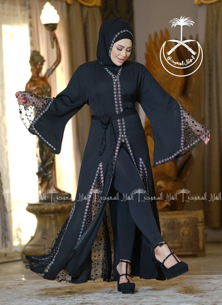 Kimono Black Stoned Abaya with Matching Pant