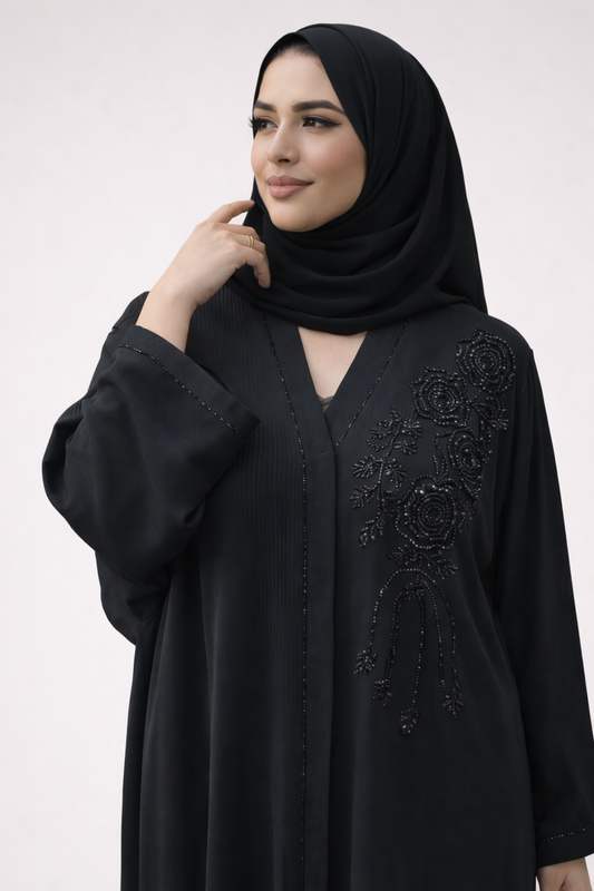 Elegant beaded Black Abaya