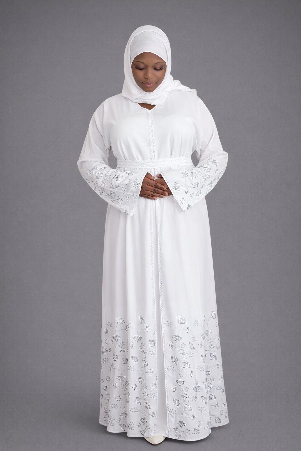 Noor white Stoned Abaya