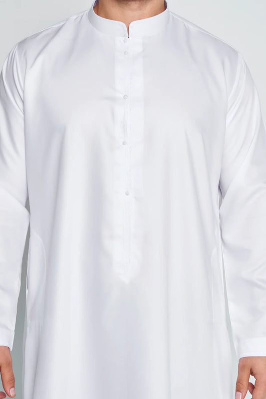 White Bahraini Soft Cotton Thobe ( Soon to be in stock) - Arewa Collections