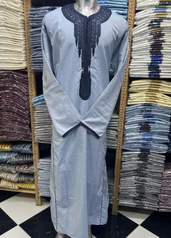 Basit Linen Blend Long Sleeve Moroccan Gandoura - Arewa Collections