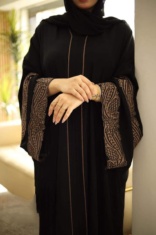 Gold-On-Black Embroidery Abaya