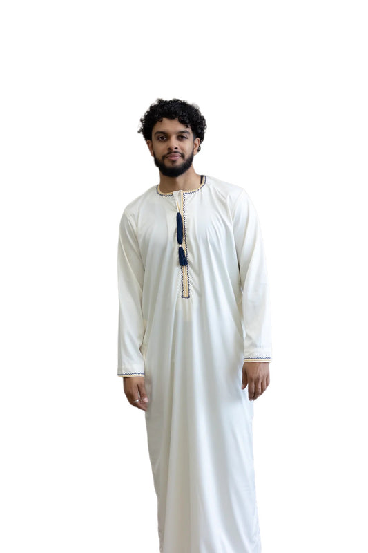 Omani Cream Embroidered Thobe - Arewa Collections