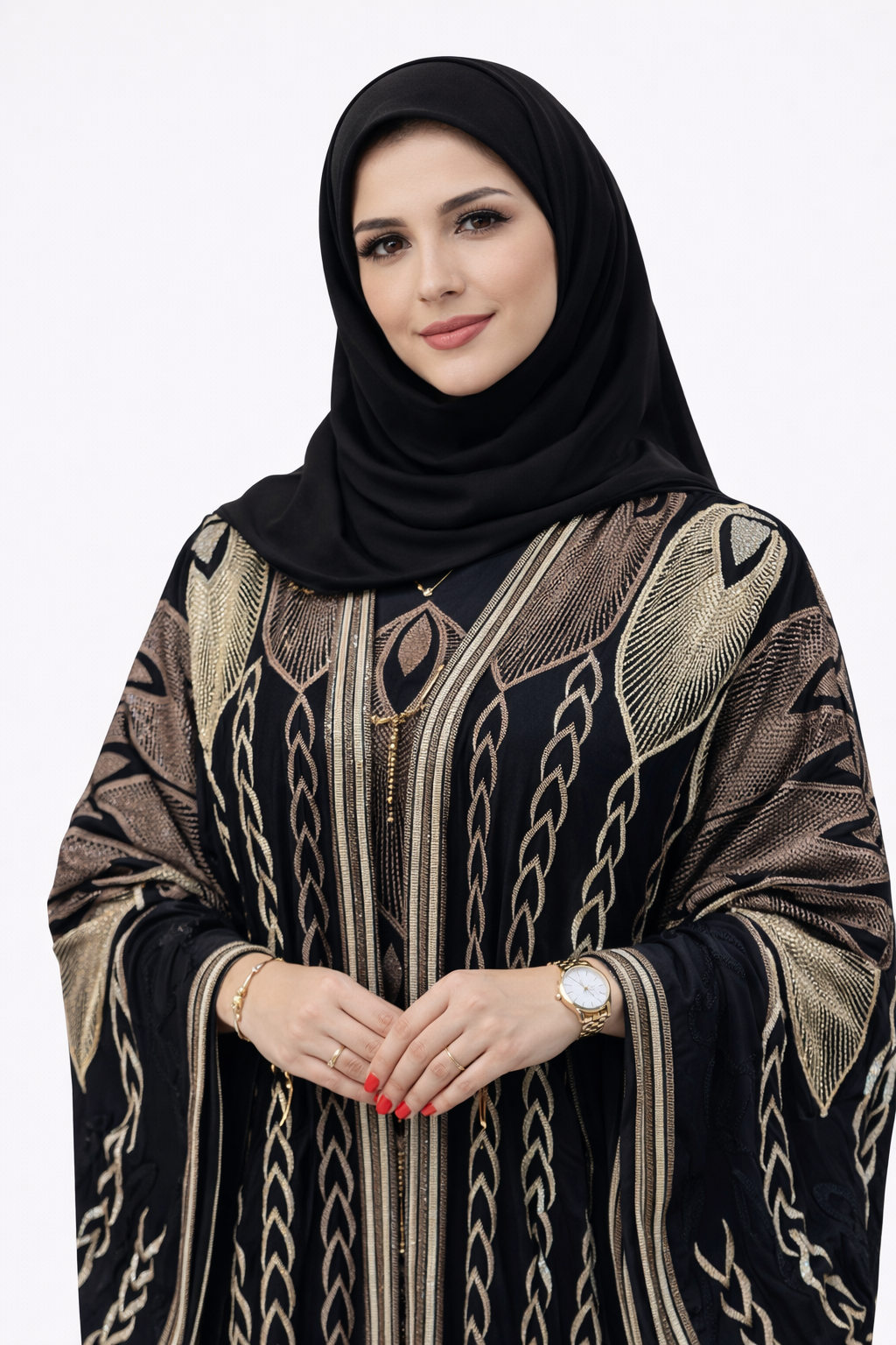 Luxury Black Embroidered Abaya for Women | Elegant Kaftan with Gold Detailing