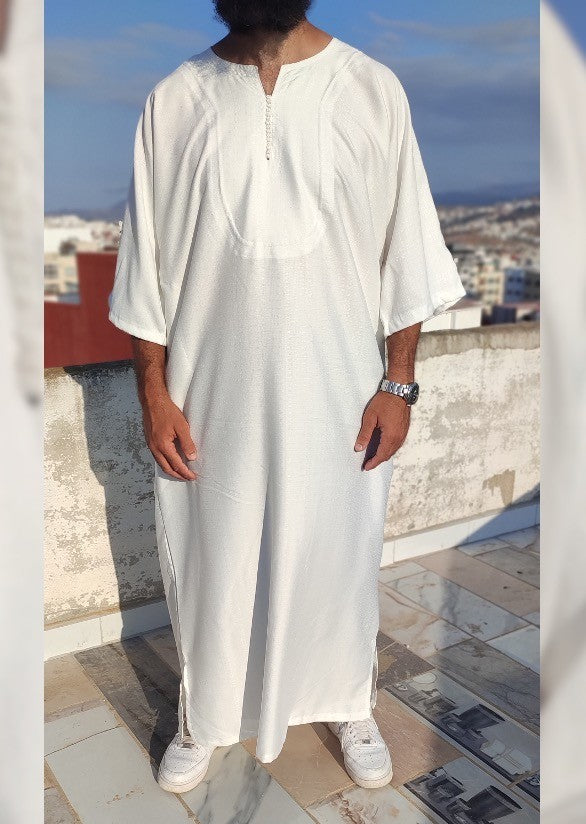 Malafi Mélange De Lin Blanc Cassé Gandoura Marocaine – Arewa