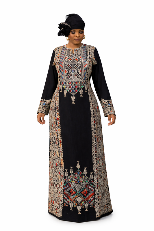 Embroidered Modest Dress Set with Hijab – Elegant Black Abaya Outfit for Women