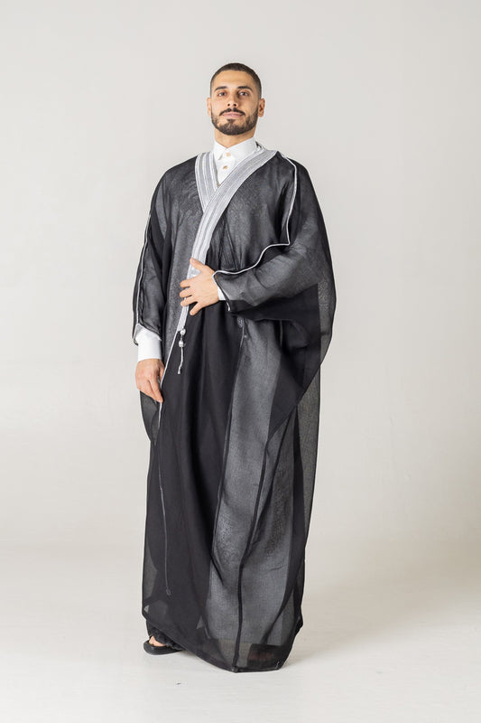 OVERCOAT BLACK - SILVER SAOUDI BISHT - Arewa Collections