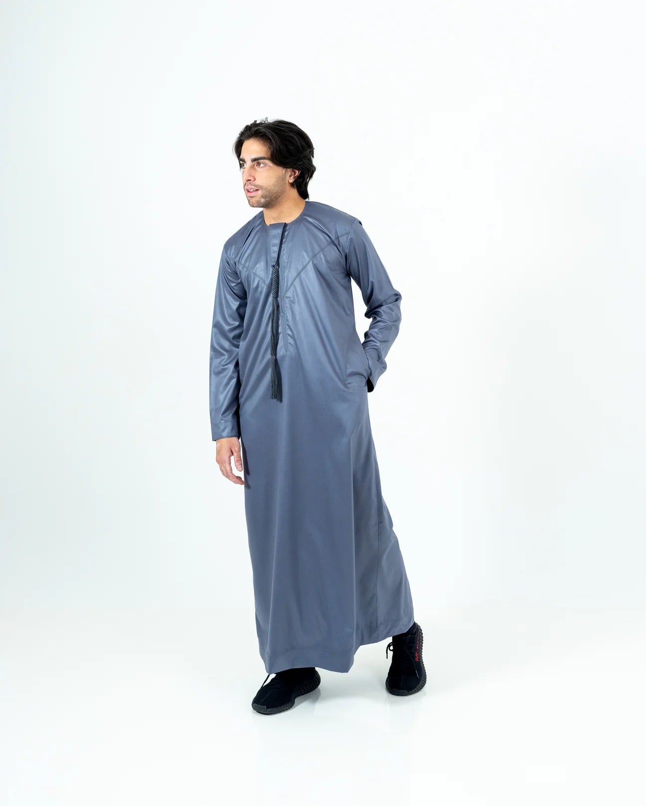Slate Grey Silky Emirati Thobe - Arewa Collections