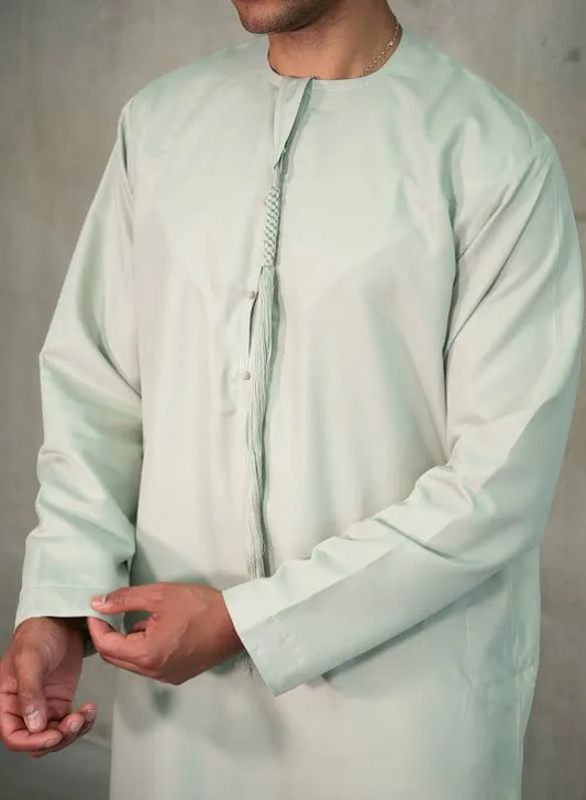 Mint Green Silky Emirati Thobe - Arewa Collections