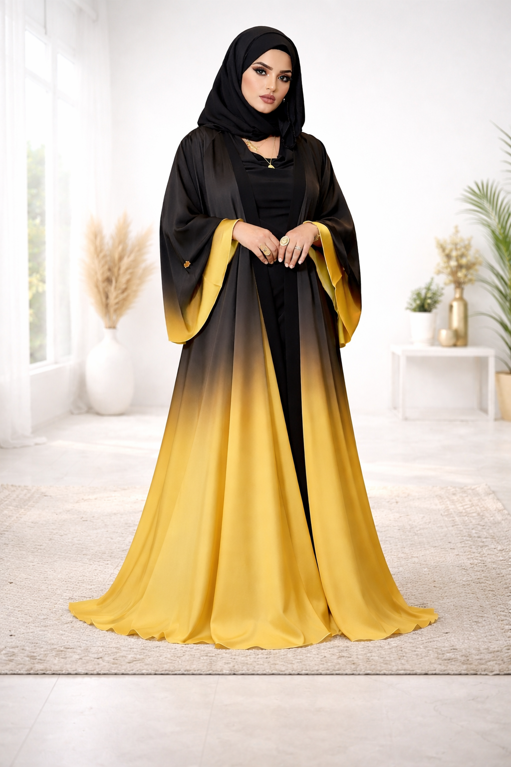 Elegant Black and Coloured Ombre Abaya - 2pieces
