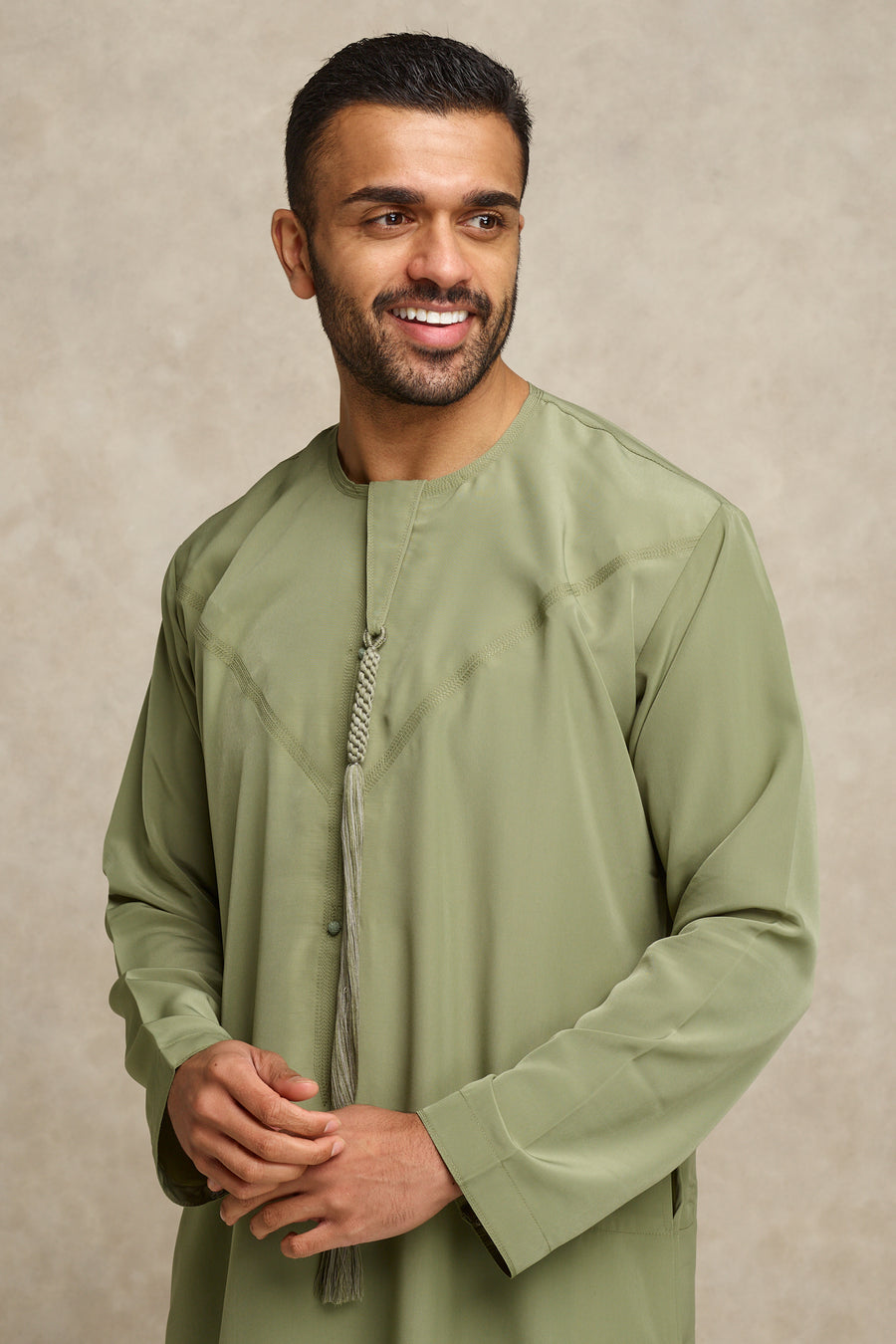 Qamis émirati de luxe vert olive