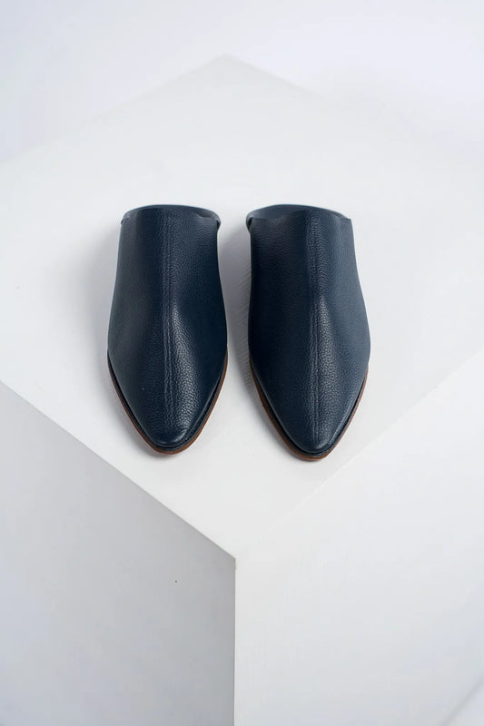 Navy Blue Leather Babouche - Arewa Collections