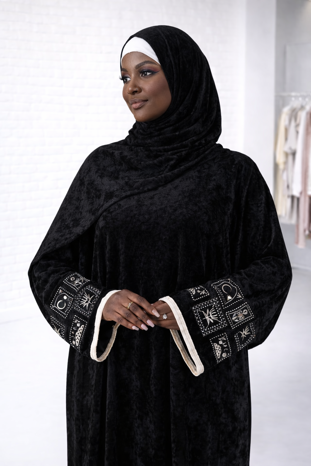 Winter Velvet Abaya with matching Hijab Unique Size