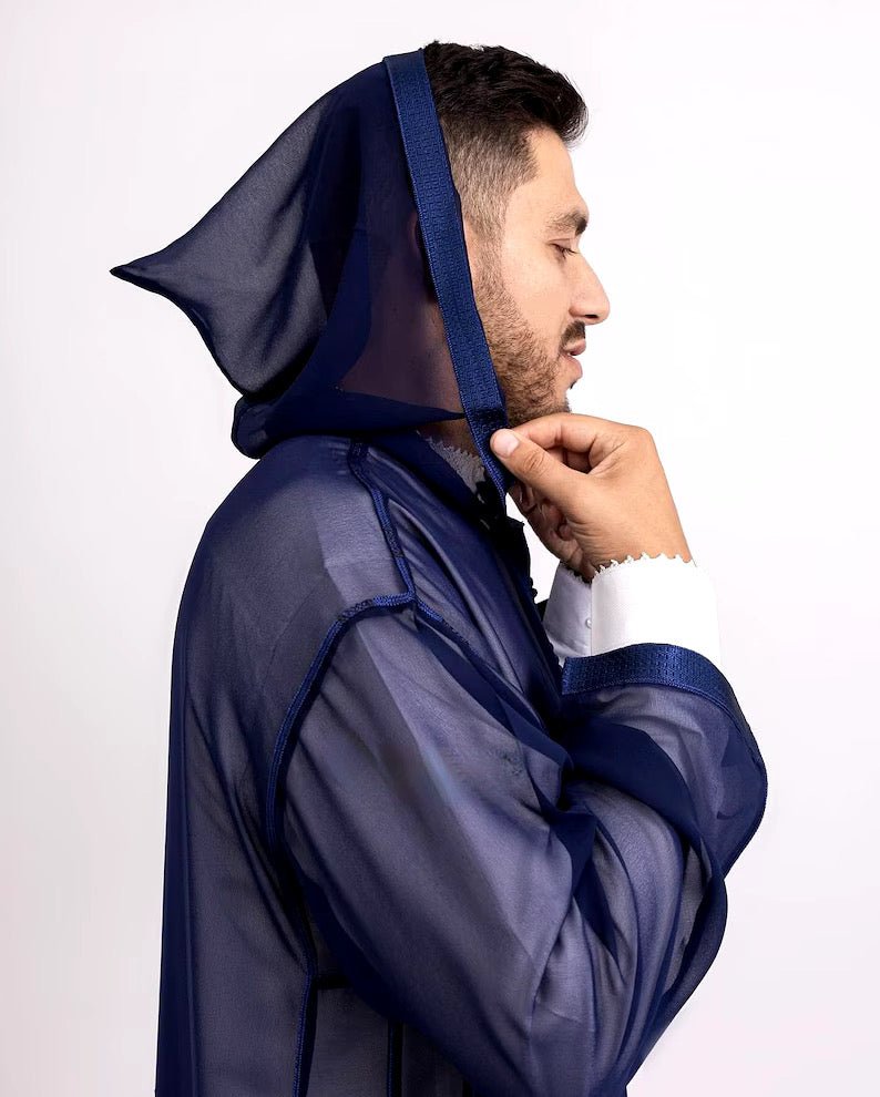 Sousdi Bleu À Capuche Voir à Travers Djellaba – Arewa Collections