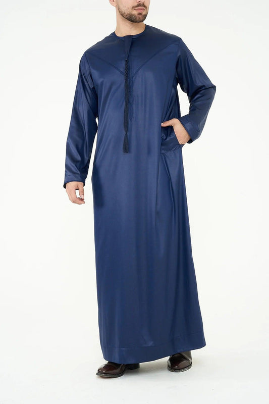 Navy Blue Silky Emirati Thobe - Arewa Collections